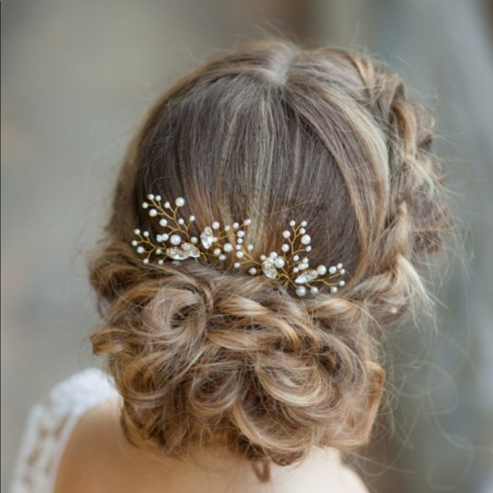 Gold and Pearl Wedding or Bridal Hair Pins- OS